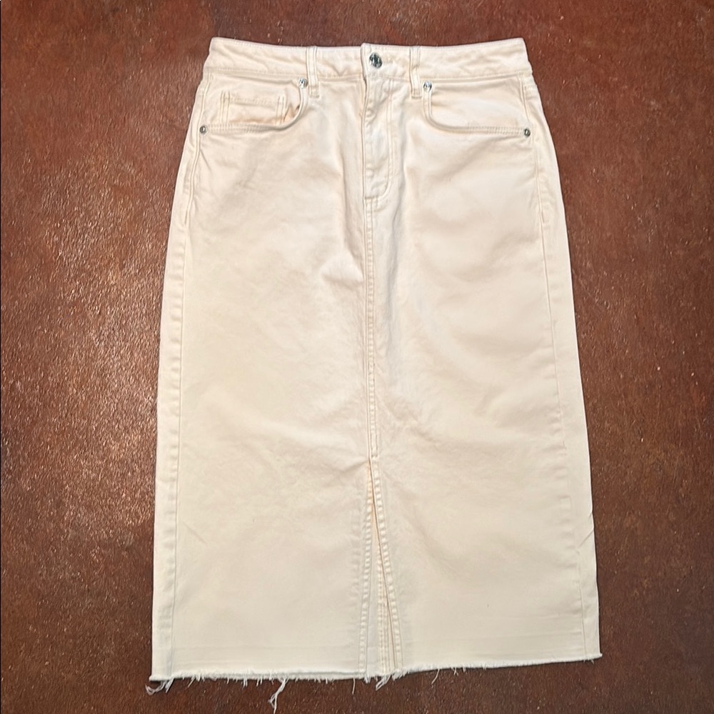 Women's Cream Denim Midi Skirt